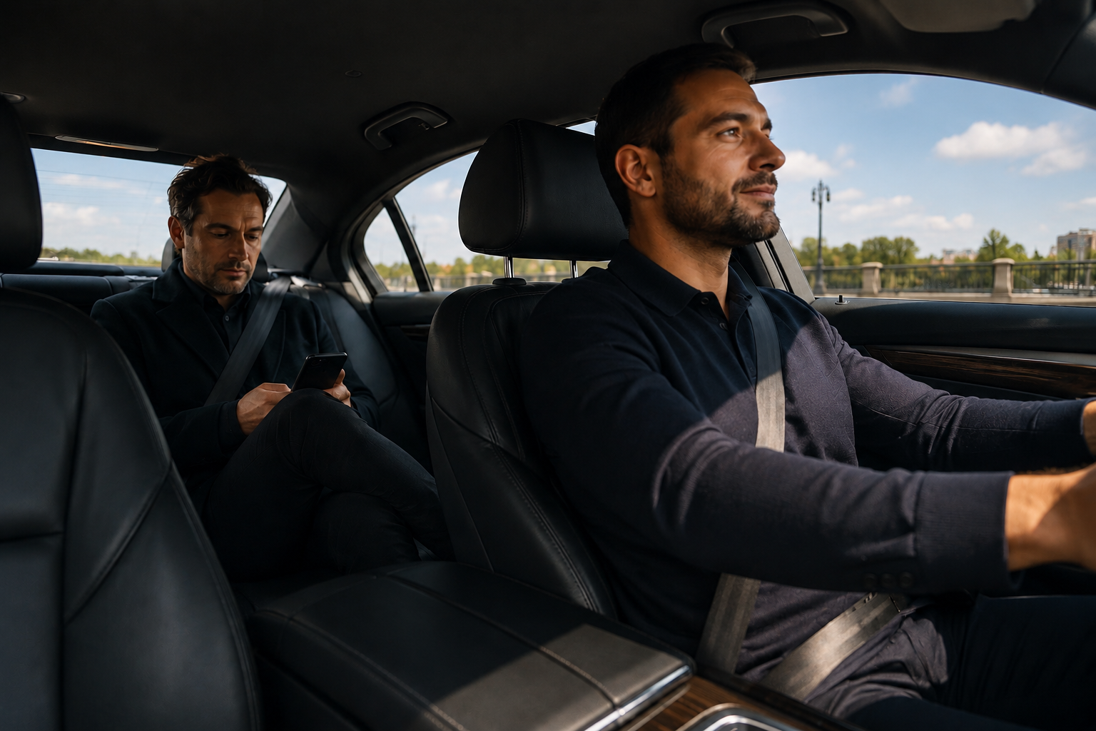 Cliente durante un viaggio con chauffeur