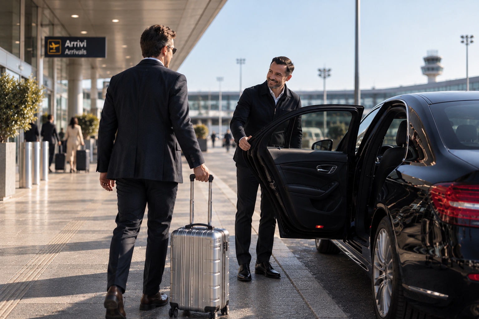 Cliente accolto dallo chauffeur all'aeroporto
